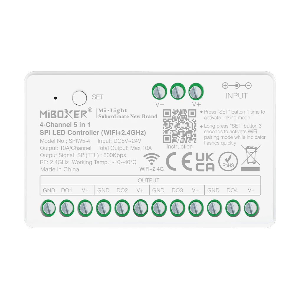Miboxer WL5 5-in-1 LED Strip Controller – WiFi + 2.4G, Supports Single Color, CCT, RGB, RGBW, RGB+CCT, Tuya & Voice Control